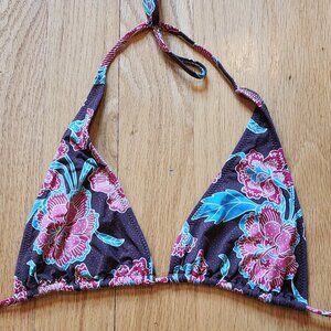 J. Crew Brown/Pink Hawaiian Hibiscus Print String Bikini Top Size Large
